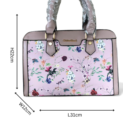 PINK Cotton Road PU Leather Handbag with FLORAL Panel