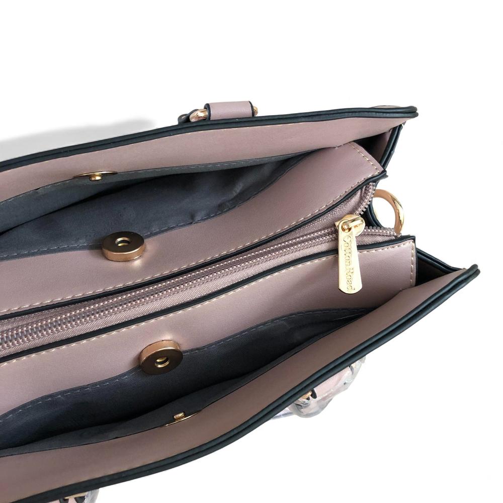 PINK Cotton Road PU Leather Handbag with FLORAL Panel