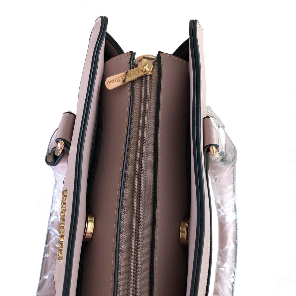 PINK Cotton Road PU Leather Handbag with FLORAL Panel