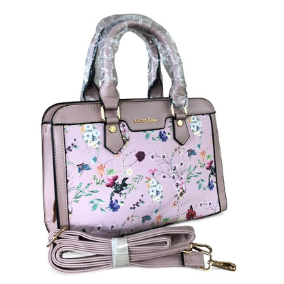 PINK Cotton Road PU Leather Handbag with FLORAL Panel