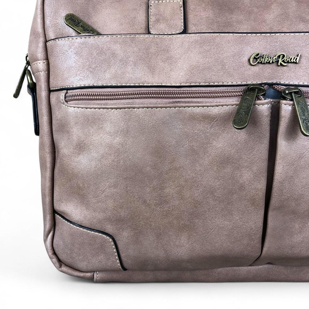 Pink Cotton Road PU leather laptop bag with zippered pockets and trolley strap for 15.6 inch laptop