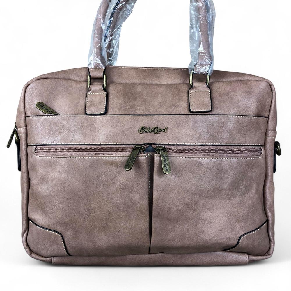 Pink Cotton Road PU leather laptop bag with twin handles and front zippered pockets
