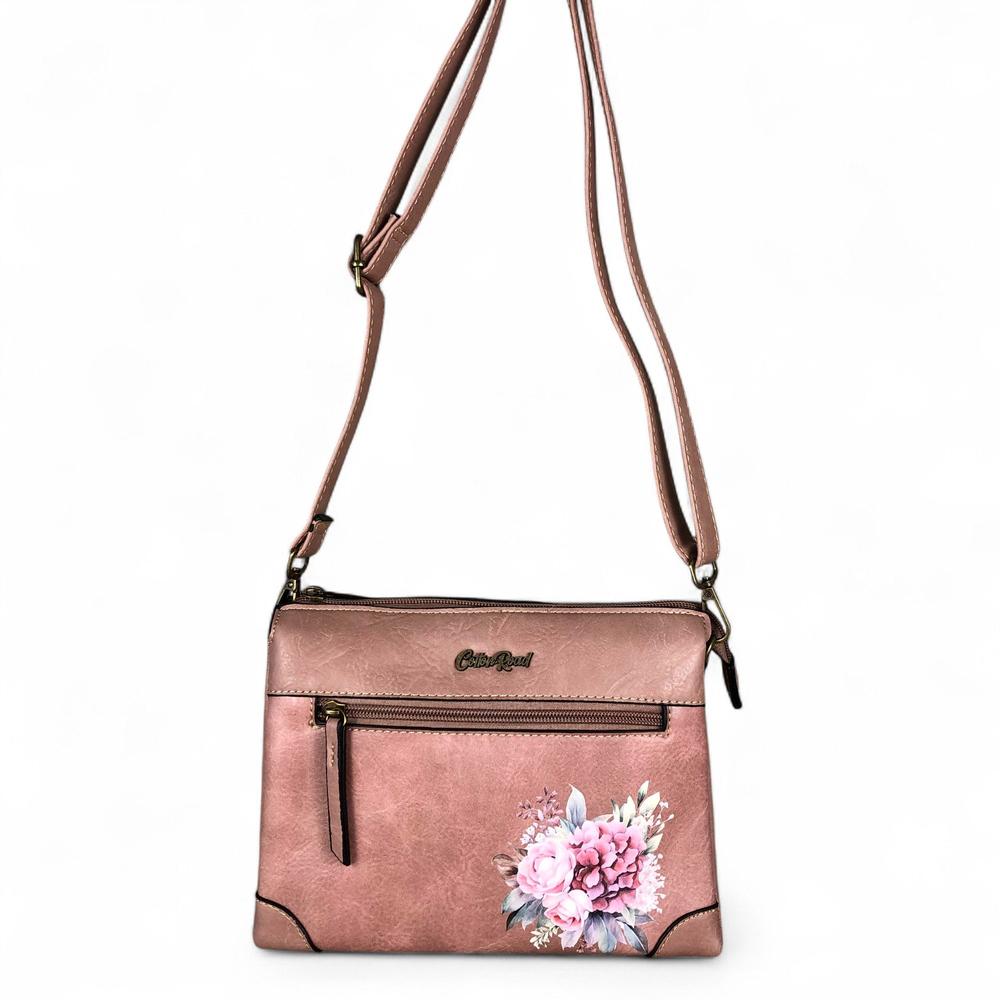 PINK Cotton Road PU Leather Sling Bag with FLORAL detailing