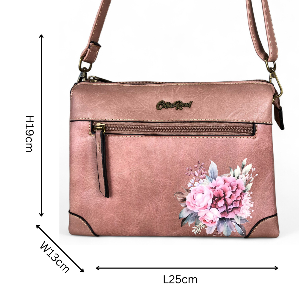 PINK Cotton Road PU Leather Sling Bag with FLORAL detailing