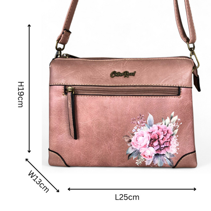 PINK Cotton Road PU Leather Sling Bag with FLORAL detailing