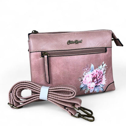 PINK Cotton Road PU Leather Sling Bag with FLORAL detailing