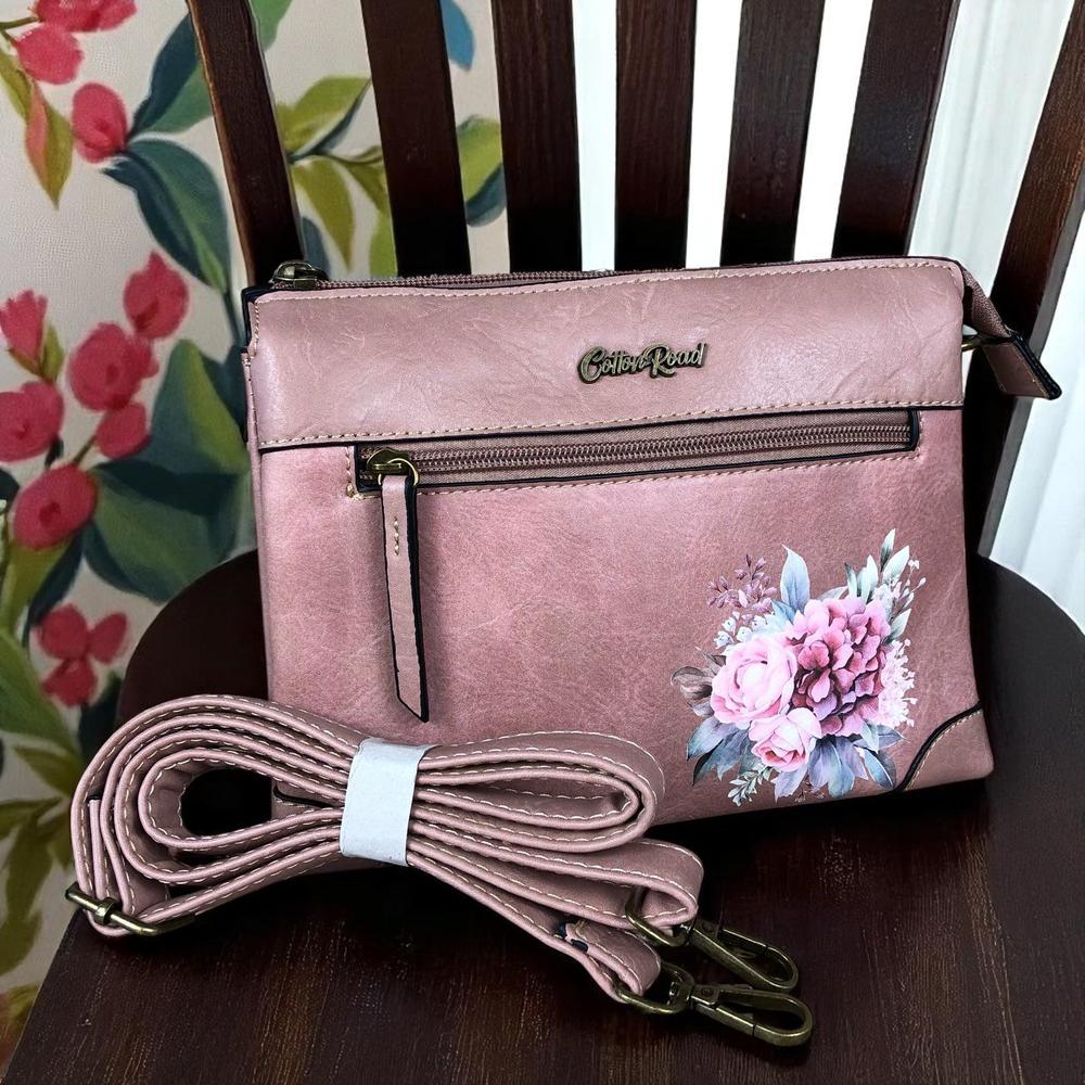 PINK Cotton Road PU Leather Sling Bag with FLORAL detailing