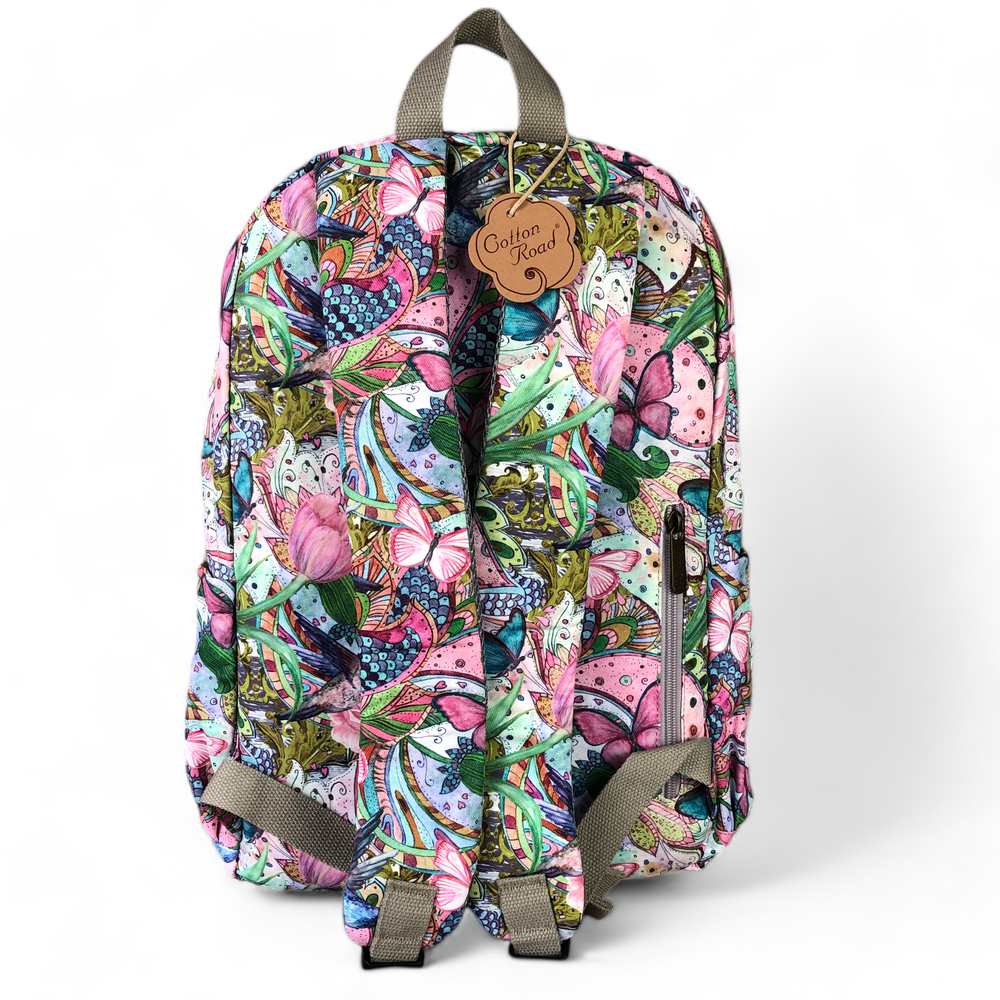 PINK FLORAL Canvas Cotton Road Backpack with BUTTERFLIES