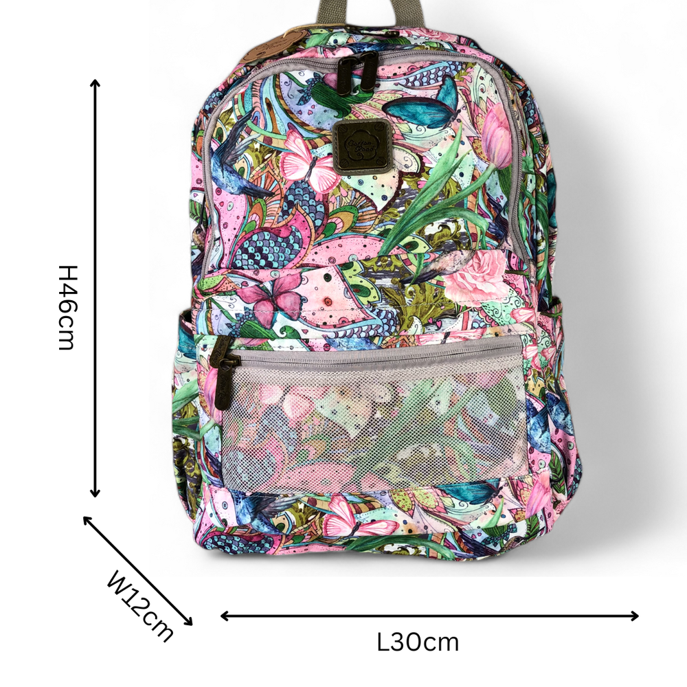 PINK FLORAL Canvas Cotton Road Backpack with BUTTERFLIES
