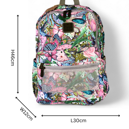 PINK FLORAL Canvas Cotton Road Backpack with BUTTERFLIES