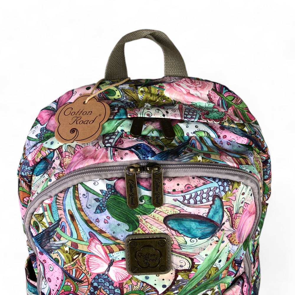 PINK FLORAL Canvas Cotton Road Backpack with BUTTERFLIES