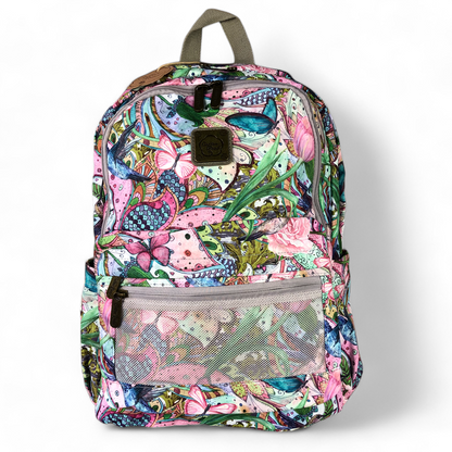PINK FLORAL Canvas Cotton Road Backpack with BUTTERFLIES