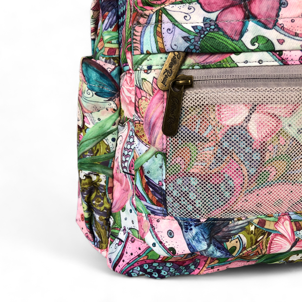 PINK FLORAL Canvas Cotton Road Backpack with BUTTERFLIES