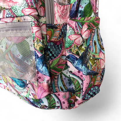 PINK FLORAL Canvas Cotton Road Backpack with BUTTERFLIES