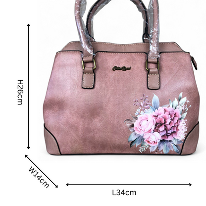 PINK FLORAL PU Leather Cotton Road Handbag
