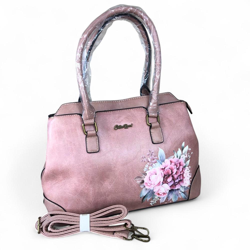 PINK FLORAL PU Leather Cotton Road Handbag