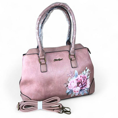 PINK FLORAL PU Leather Cotton Road Handbag