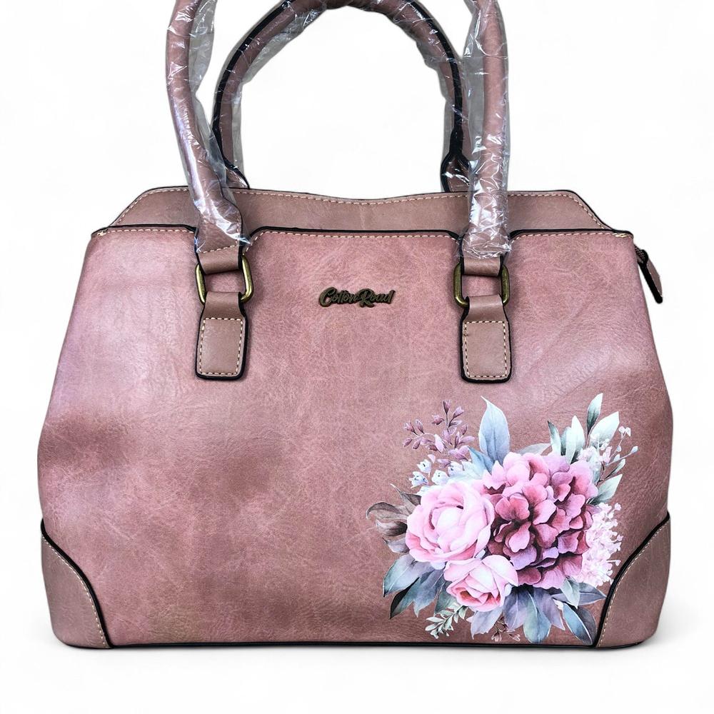 PINK FLORAL PU Leather Cotton Road Handbag