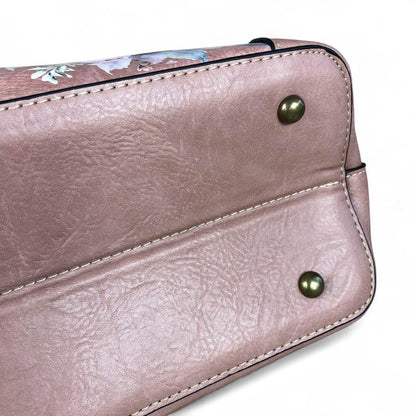 PINK FLORAL PU Leather Cotton Road Handbag