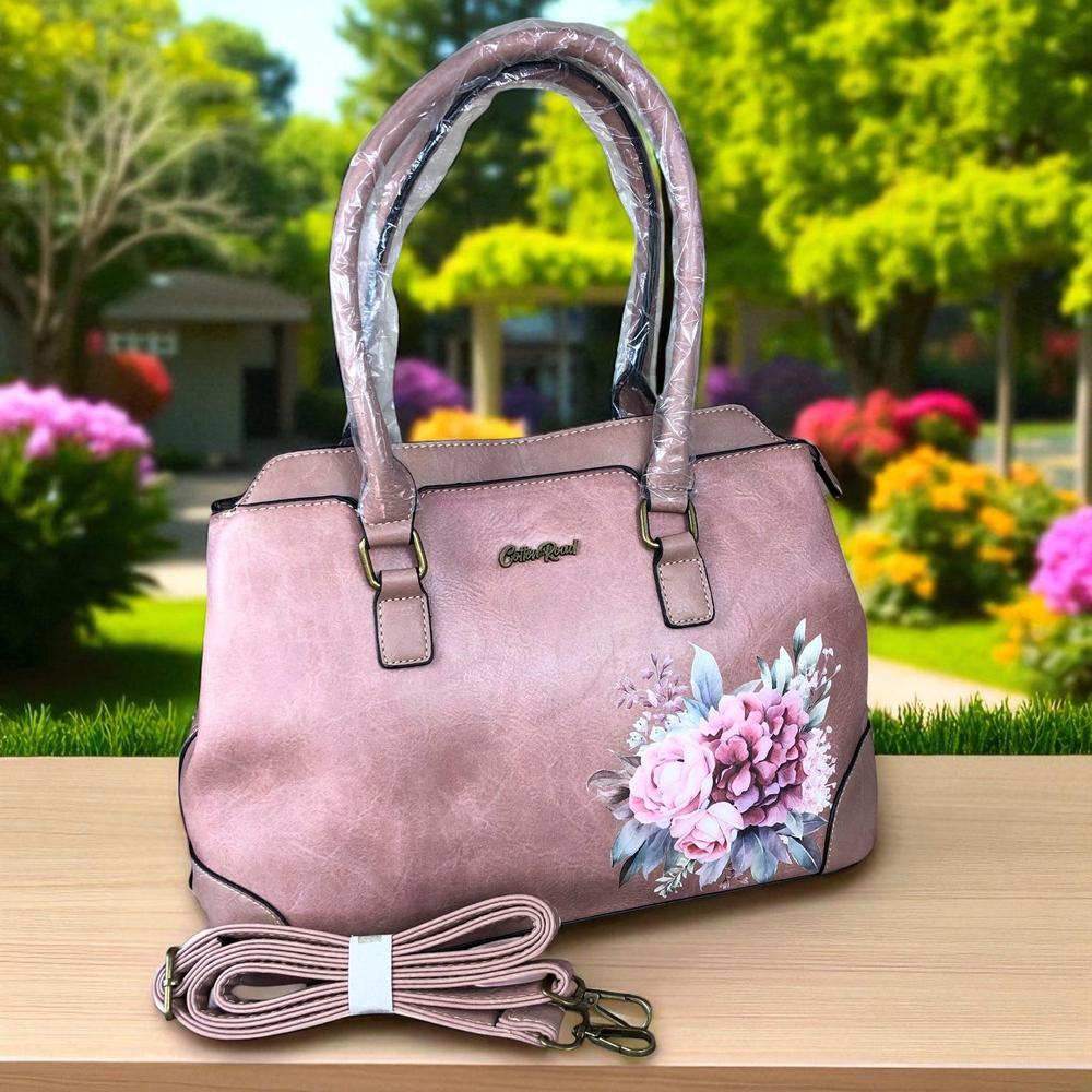 PINK FLORAL PU Leather Cotton Road Handbag