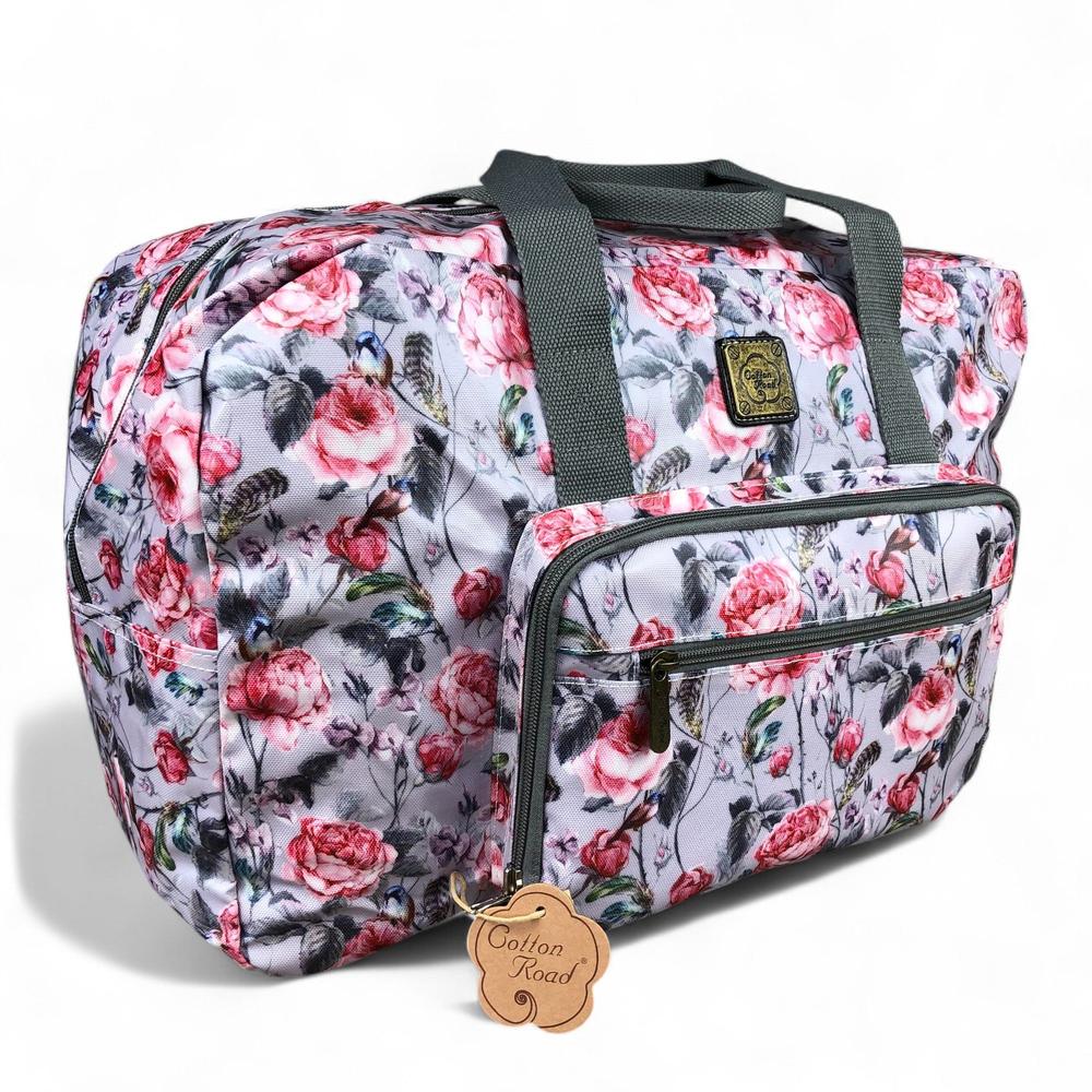 PINK FLORAL PVC Foldaway WEEKENDER Cotton Road Travel Bag