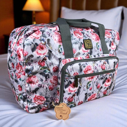 PINK FLORAL PVC Foldaway WEEKENDER Cotton Road Travel Bag