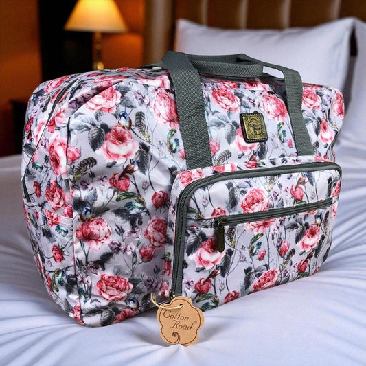 PINK FLORAL PVC Foldaway WEEKENDER Cotton Road Travel Bag