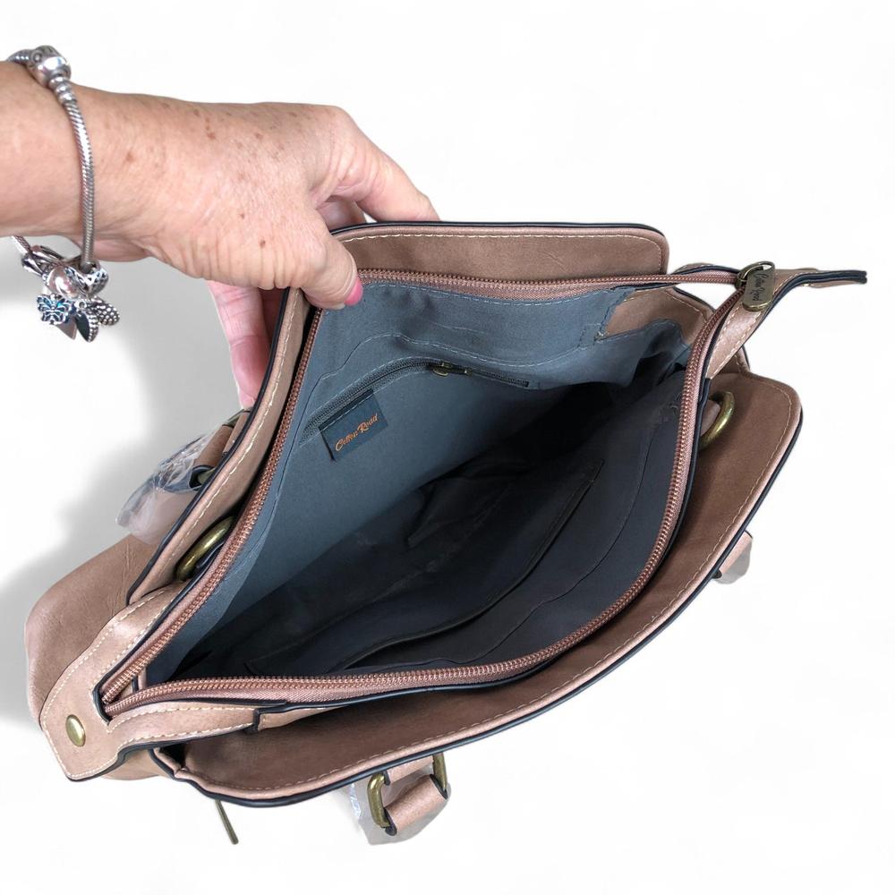 PINK PU Leather Cotton Road Handbag with STUDDS