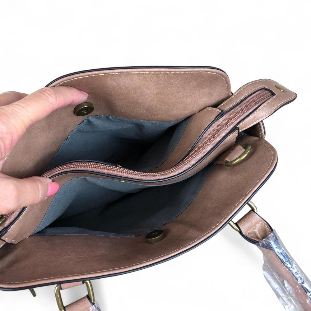 PINK PU Leather Cotton Road Handbag with STUDDS