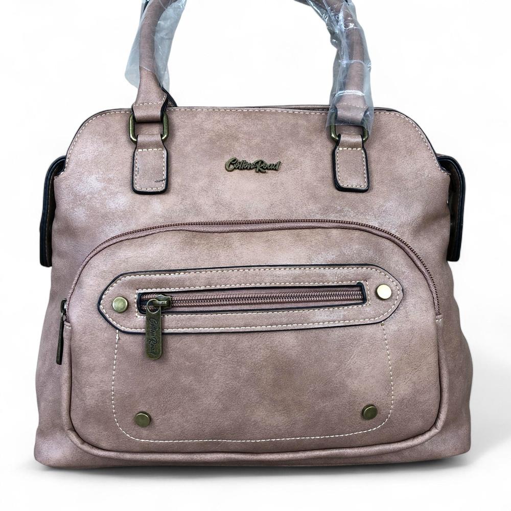 PINK PU Leather Cotton Road Handbag with STUDDS