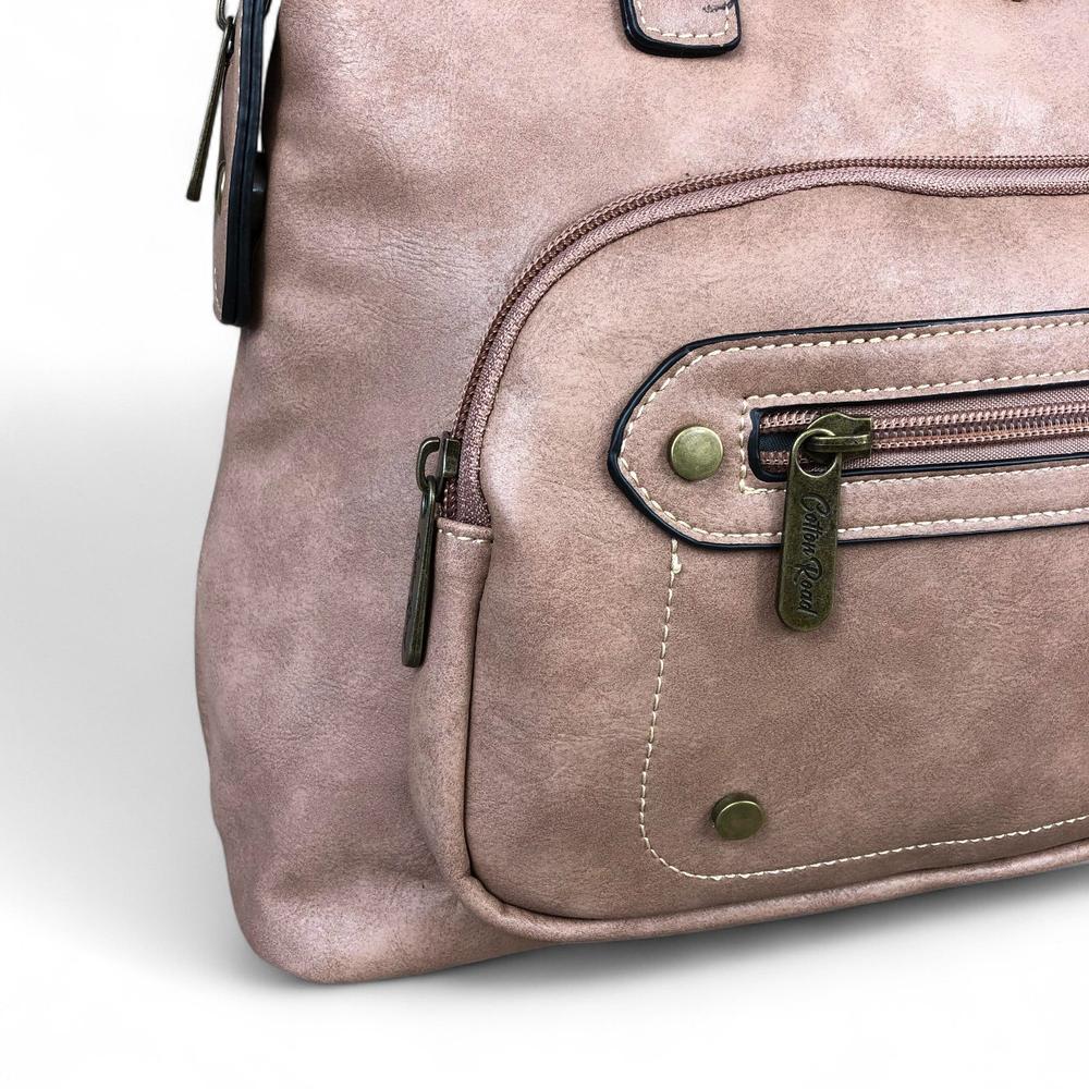 PINK PU Leather Cotton Road Handbag with STUDDS