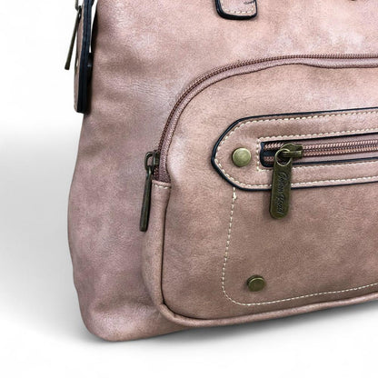 PINK PU Leather Cotton Road Handbag with STUDDS