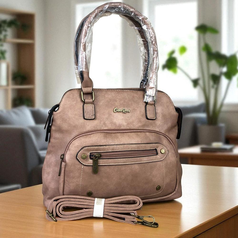 PINK PU Leather Cotton Road Handbag with STUDDS