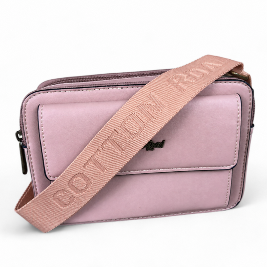 Cotton Road Sling Bag: PINK PU Leather Crossbody with Branded Strap