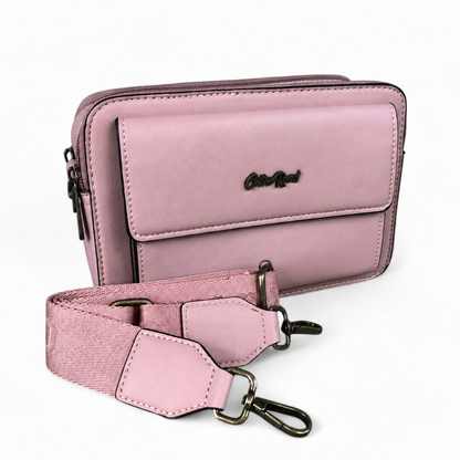 Cotton Road Sling Bag: PINK PU Leather Crossbody with Branded Strap