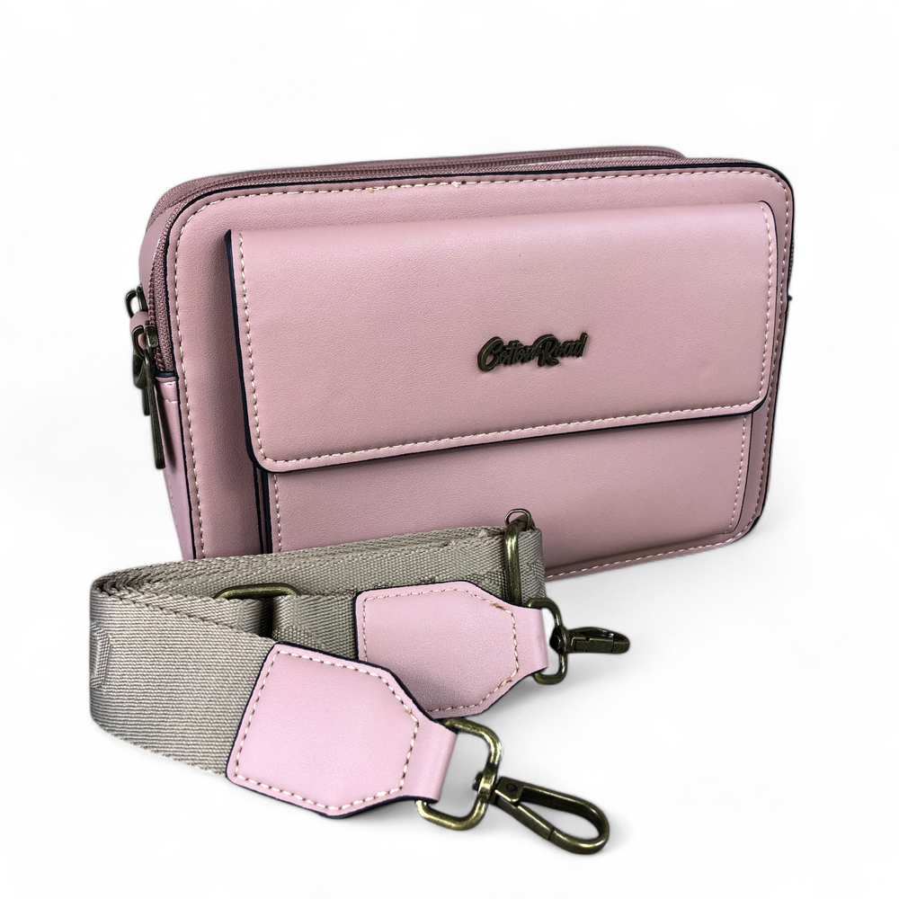 PINK PU Leather Cotton Road Sling Bag with BRANDED STRAP