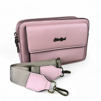 PINK PU Leather Cotton Road Sling Bag with BRANDED STRAP
