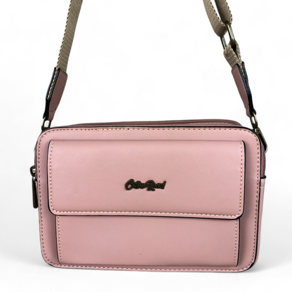PINK PU Leather Cotton Road Sling Bag with BRANDED STRAP