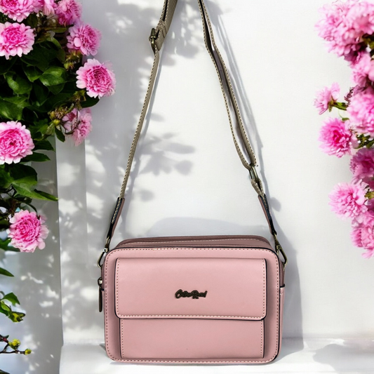 PINK PU Leather Cotton Road Sling Bag with BRANDED STRAP