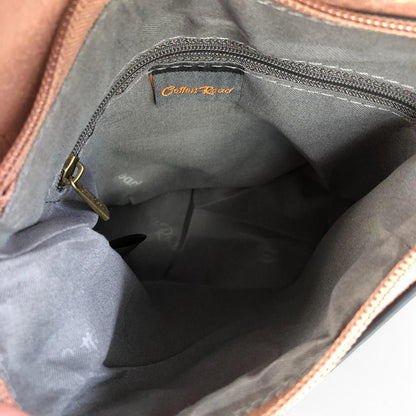 PINK PU Leather Cotton Road Sling Bag with EMBOSSED FLOWERS