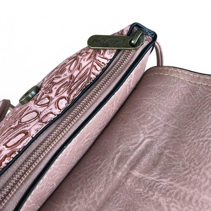 PINK PU Leather Cotton Road Sling Bag with EMBOSSED FLOWERS