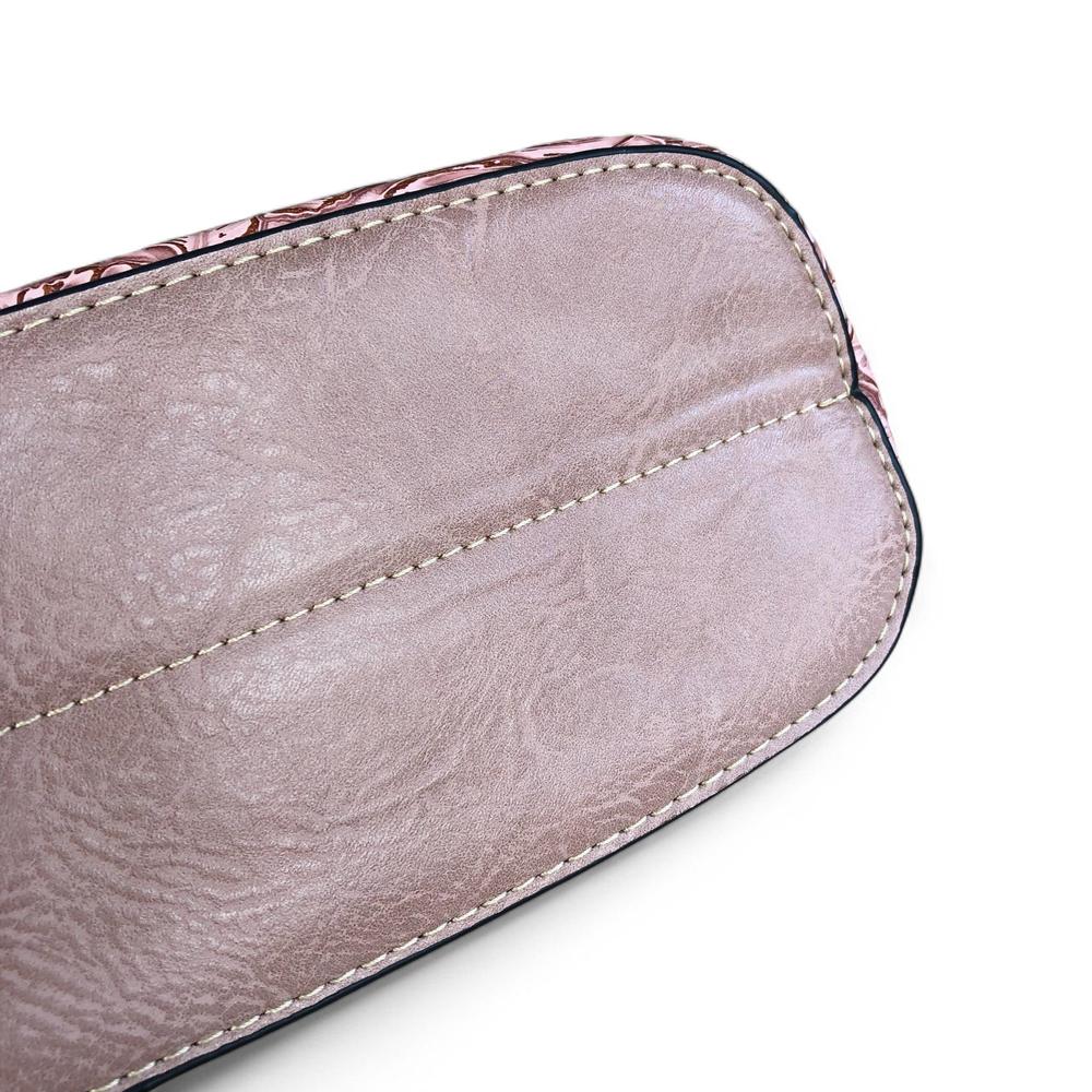 PINK PU Leather Cotton Road Sling Bag with EMBOSSED FLOWERS