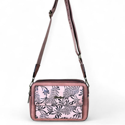 PINK PU Leather Cotton Road Sling Bag with FLORAL POCKET