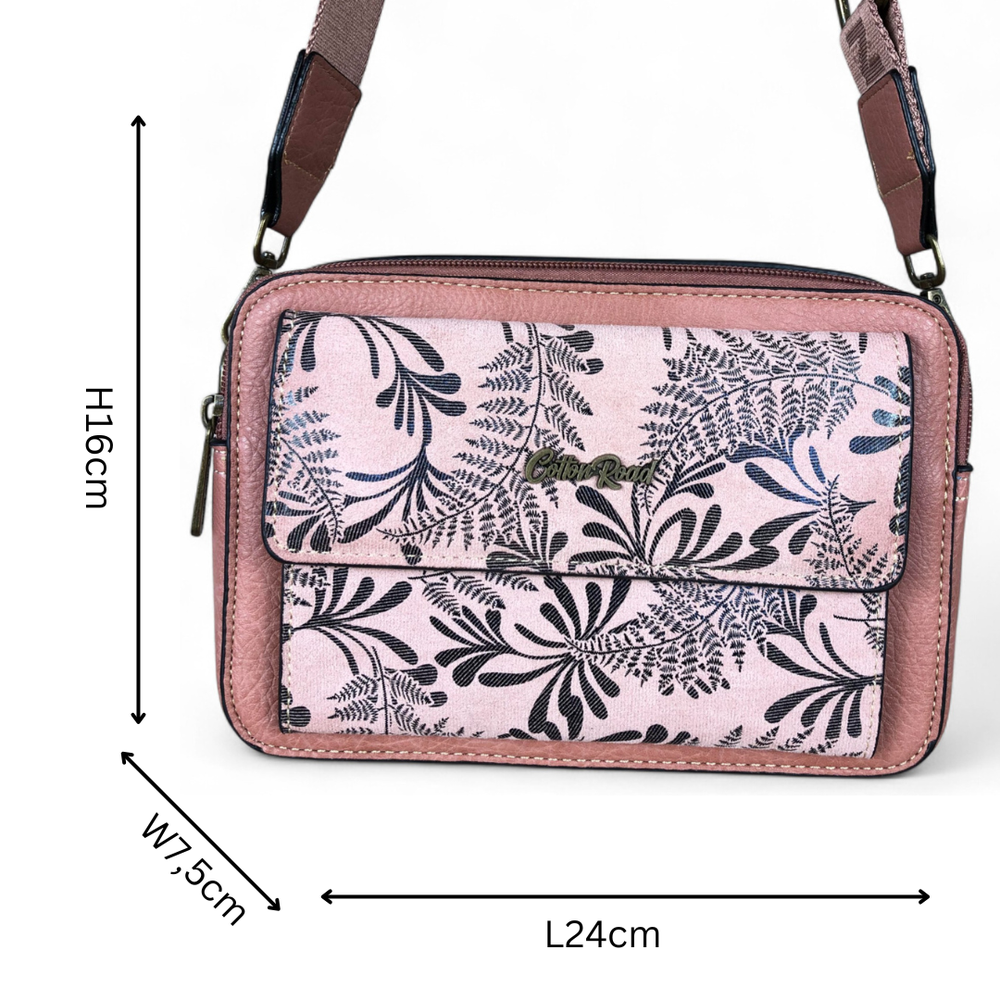 PINK PU Leather Cotton Road Sling Bag with FLORAL POCKET