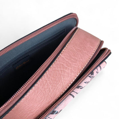 PINK PU Leather Cotton Road Sling Bag with FLORAL POCKET