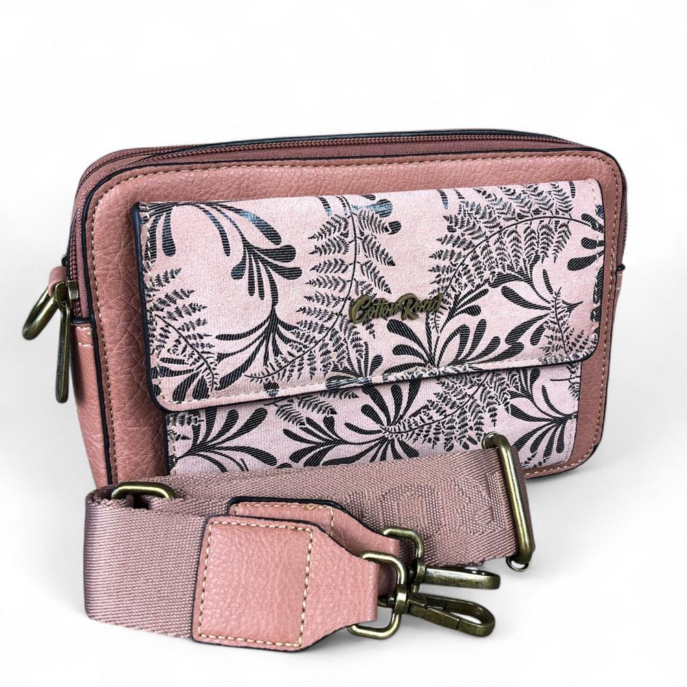 PINK PU Leather Cotton Road Sling Bag with FLORAL POCKET