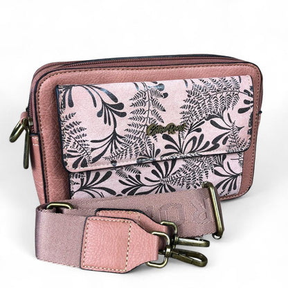 PINK PU Leather Cotton Road Sling Bag with FLORAL POCKET