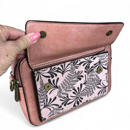 PINK PU Leather Cotton Road Sling Bag with FLORAL POCKET