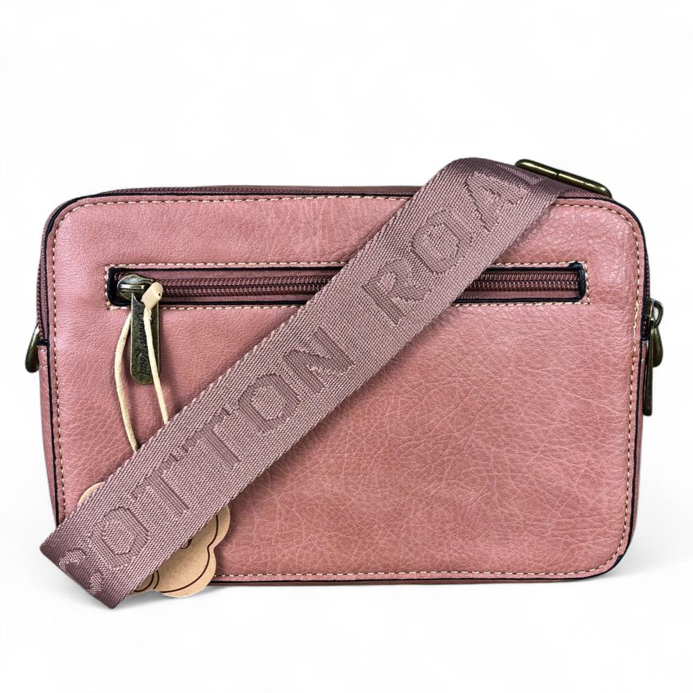 PINK PU Leather Cotton Road Sling Bag with FLORAL POCKET