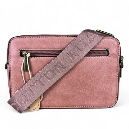 PINK PU Leather Cotton Road Sling Bag with FLORAL POCKET
